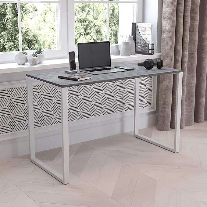 EMMA + OLIVER Industrial Modern Desk-47"L Commercial Grade Home Office Desk-Rustic Gray/White