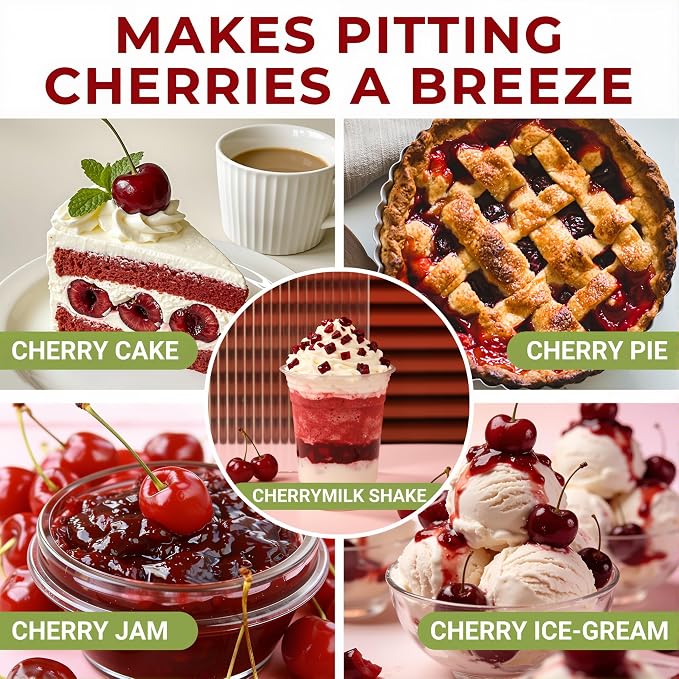 Cherry Pitter Tool, 7-in-1 Cherry Stoner with 1.5" Large Jumbo Cherry Slots | Clear Anti-Splash Pit Container, Easy Press Ergonomic Handle, Dishwasher Safe Multi Fruit Pitter for Homemade Desserts