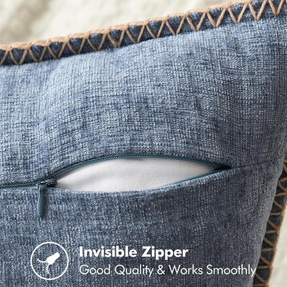 MIULEE Pack of 2 Couch Throw Pillow Covers 18x18 Inch Dark Grey Blue Farmhouse Decorative Pillow Covers with Stitched Edge Soft Chenille Solid Dyed Pillow Covers for Sofa Bed Living Room
