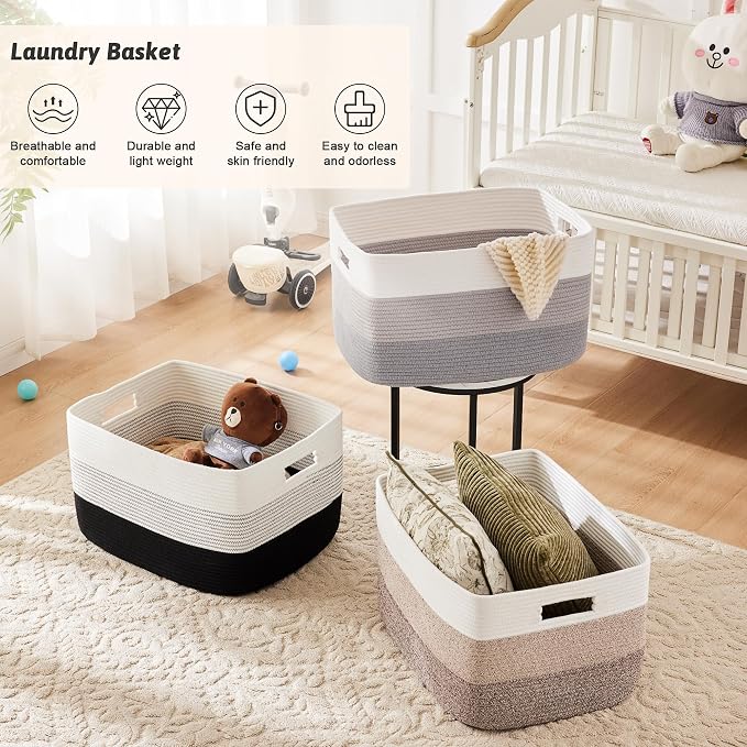 Artfeel Blanket Basket,Rectangle Woven Baskets for Storage,100L Laundry Basket for Decorative Nursery Blanket,Toys,Dirty Clothes and Magazine in Shelves,Baby Room,and Living Room