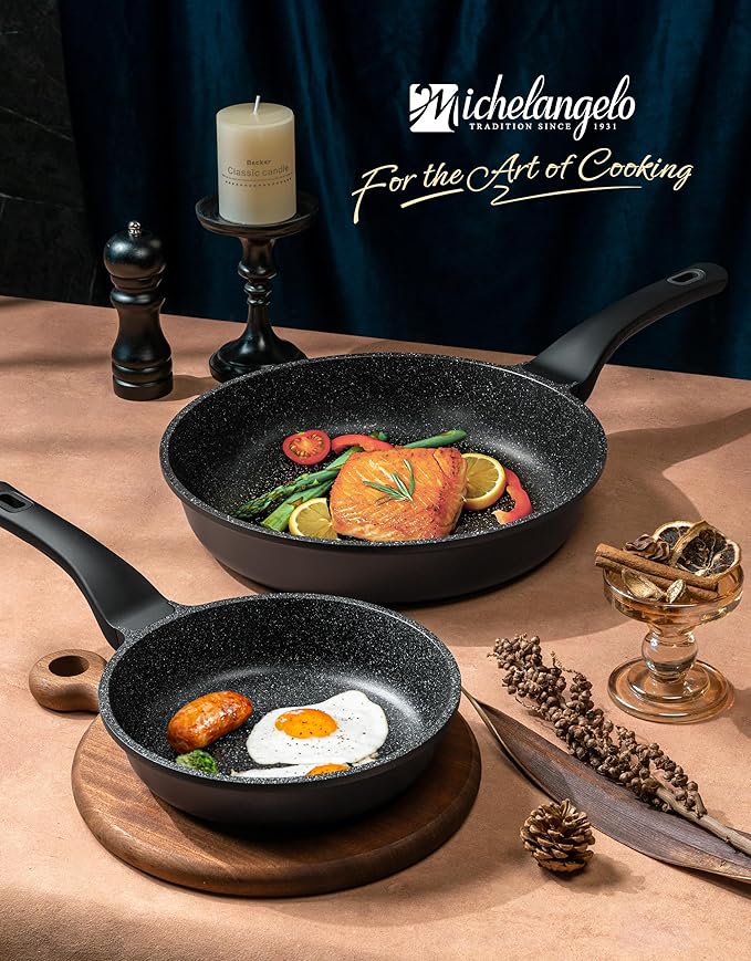 MICHELANGELO Frying Pans Nonstick - Large Non Stick Frying Pan 12 Inch | Ease of Cleaning, All Stovetops Compatible, Built to Last, Stay-Cool Handle