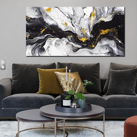 Alsingbago Large Abstract Canvas Wall Art for Living Room Bedroom Black and White Picture Ink and Wash Style Prints for Home Office Decoration Size 30x60 Ready to Hang
