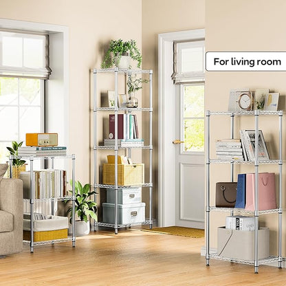 M MZG 3 Tiers Shelf Metal Storage Shelves Wire Rack Closet Organizers with Wheel for Garage Kitchen Bathroom Laundry Chrome 11.8" D x 17.7" W x 28.8" H