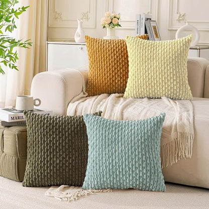 Set of 4 Pale Yellow Decorative Throw Pillow Covers 20x20 Inch Corduroy Pillow Covers for Bed Couch Sofa Living Room Soft Square Cushion Cases