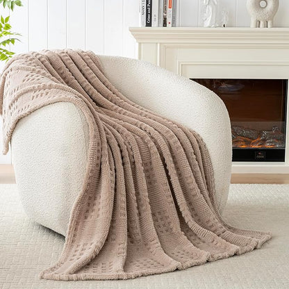90x90 Inch Brown Waffle Queen Blanket - Soft & Fluffy Fleece, Neutral Tan Color, Cute & Aesthetic, Perfect for Sofa, Couch, Bed, Living Room & Bedroom, All-Season Use, Plush & Cozy Decorative Blanket
