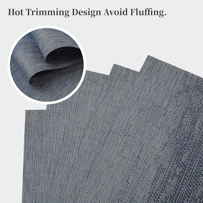 Leetaltree Denim Blue Placemats Set of 6 - Heat Resistant Non-Slip Place mats for Dining Table, Washable Durable PVC Vinyl Woven Table Mats（Denim Blue, 6）