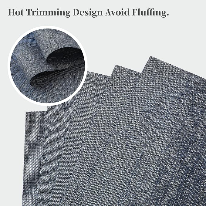 Leetaltree Denim Blue Placemats Set of 8 - Heat Resistant Non-Slip Place mats for Dining Table, Washable Durable PVC Vinyl Woven Table Mats（Denim Blue, 8）