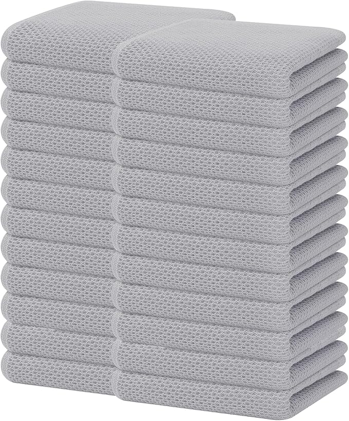 Homaxy 100% Cotton Waffle Weave Kitchen Dish Towels, Ultra Soft Absorbent Quick Drying Cleaning Towel, 13 x 28 Inches, 24-Pack, Light Gray