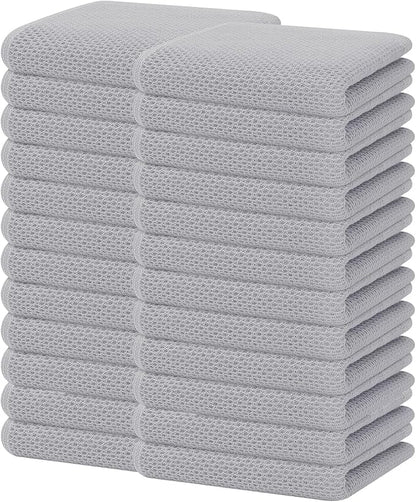 Homaxy 100% Cotton Waffle Weave Kitchen Dish Towels, Ultra Soft Absorbent Quick Drying Cleaning Towel, 13 x 28 Inches, 24-Pack, Light Gray