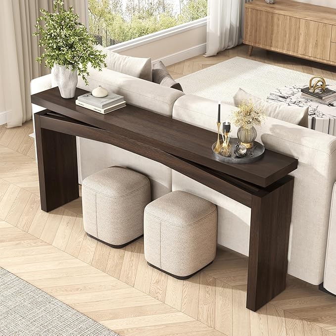 63-Inch Farmhouse Entryway Table Behind Couch Skinny, Long Wooden Entrance Table for Living Room Narrow, Rectangular Modern Console Tables for Apartment, Home, Dark Brown