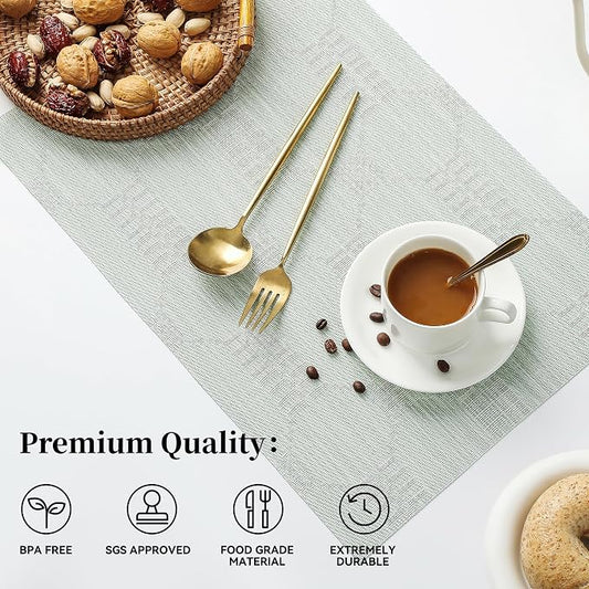 Leetaltree Mint Cream Placemats Set of 8 - Heat Resistant Non-Slip Place mats for Dining Table, Washable Durable PVC Vinyl Woven Table Mats（Mint Cream, 8）