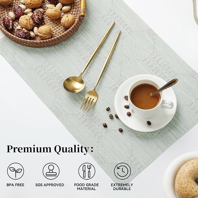 Leetaltree Mint Cream Placemats Set of 4 - Heat Resistant Non-Slip Place mats for Dining Table, Washable Durable PVC Vinyl Woven Table Mats（Mint Cream, 4）