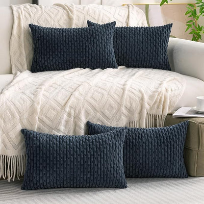 Set of 4 Grey Blue Decorative Throw Pillow Covers 12x20 Inch Corduroy Pillow Covers for Bed Couch Sofa Living Room Soft Cushion Cases