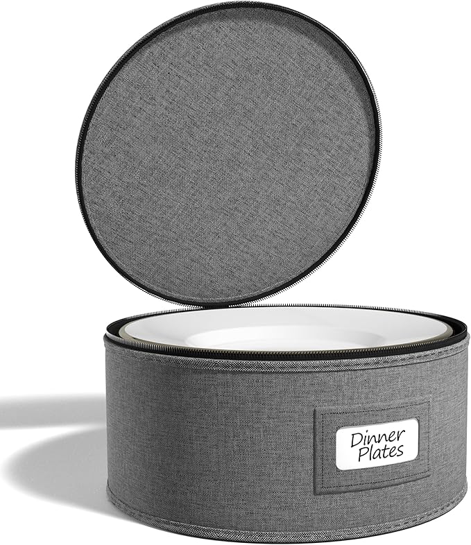 Sorbus China Storage Containers – Dinnerware Organizer for Dinner Plates with Lid (Holds Service for 12) with Felt Protectors – 12" x 6.25"