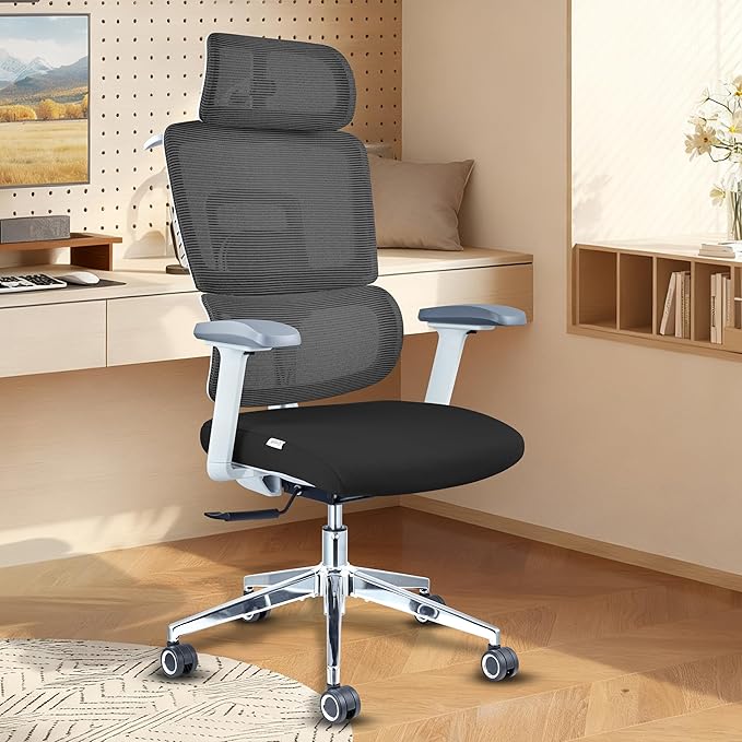 Ergonomic Office Chair with Lumbar Support,Headrest, and6D Armrests - Mesh Computer Chair with Coat Hook-500 lbsWeight Capacity - Extra-Wide Seat- High-Back Office Chair, Black