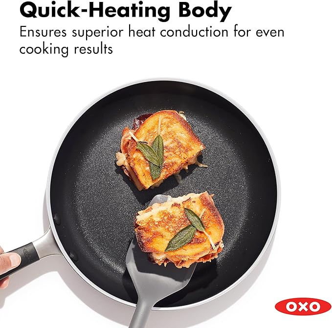 OXO 10” Non-Stick Every Day Frying Pan, BPA-Free Comfort Grip Silicone Handle, Dishwasher & Oven Safe, PFAS-Free Ceramic Skillet, Black