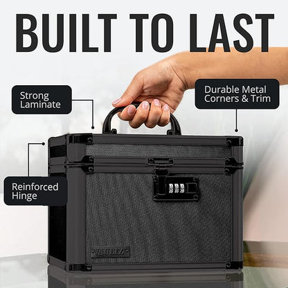 Vaultz Combination Lock Box - Pack of 1-10 x 7.25 x 7.75 Inch Standard Safe with Key and Combo Lock for Important Documents, Medicine & Money - Tactical Black