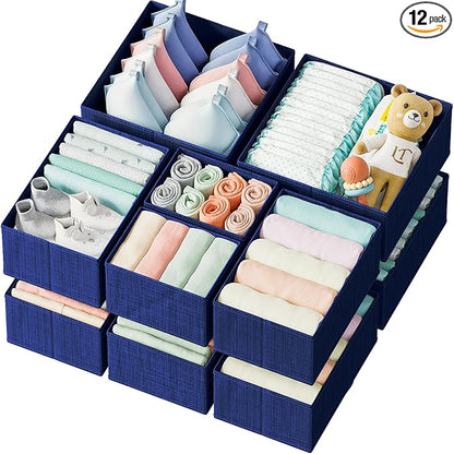 Drawer Organizer Set of 12 - Navy Dresser Organizer for Nursery, Bedroom & Closet