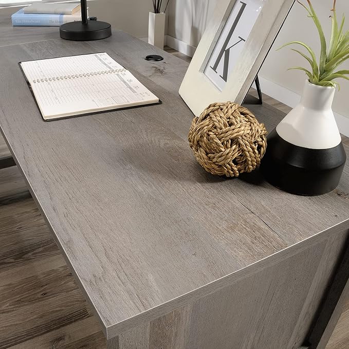 Sauder Cottage Road L Shaped Desk Computer Desk with Drawers, Home Office Desk with Optional File Cabinet Storage, Cable Management, in Mystic Oak Finish