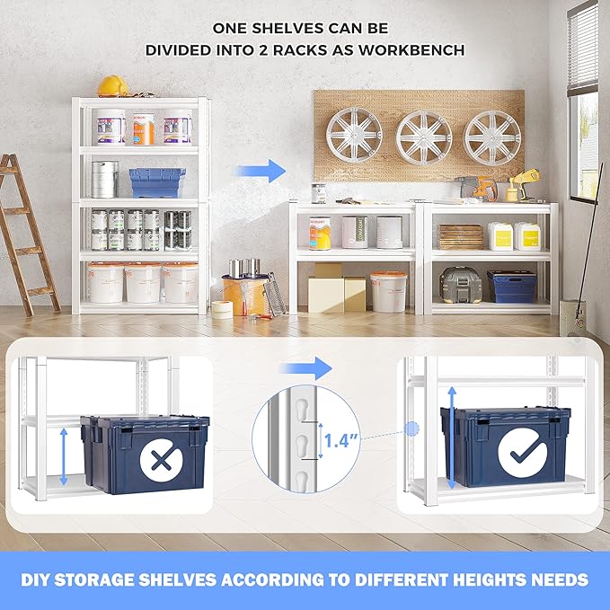 Raybee Garage Shelving, 63" H Storage Shelves, 2010LBS Metal Shelving, Adjustable Metal Shelves for Storage Kitchen Pantry 63" H x 32.1" W x16.6 D