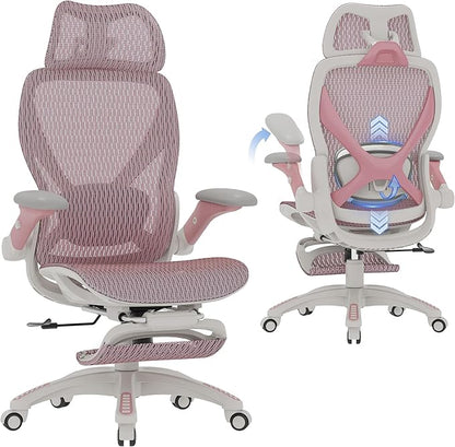 ELABEST X100 Ergonomic Mesh Office Chair with Footrest, Big and Tall Hone Desk Chair with 5D Flip-Up Arms, Adjustable 3D Lumbar Support,Gaming & Executive Computer Chairs