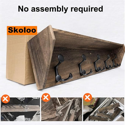 SKOLOO Wall Shelf with Hooks, 35-Inch Weathered Brown Wall Mounted Coat Rack with Shelf Organizer - Lightweight & Sturdy, 5 Tri Hooks - Perfect for Entryway, Hallway, Living Room, Bedroom, Mudroom