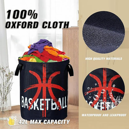 Basketball Laundry Basket Ball Foldable Oxford Cloth Funny Tote Bag Laundry Hamper Clothes Storage Bucket Organizer For Bathroom/Laundry Storage/Bedroom 18.9x16.5 Inch