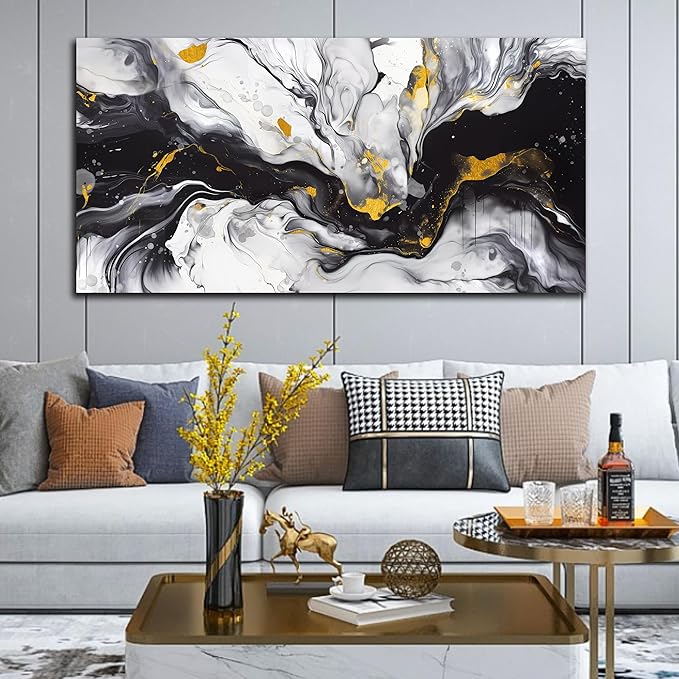 Alsingbago Large Abstract Canvas Wall Art for Living Room Bedroom Black and White Picture Ink and Wash Style Prints for Home Office Decoration Size 30x60 Ready to Hang