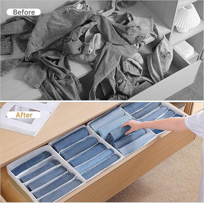 Jeans Drawer Organizers for Clothing,5 Grids Compartment Wardrobe clothes organizer,Fabric Washable Closet Organizers and Storage Bins for Jeans,Pants,Bra,Legging,t-shirt-BeigeWhite