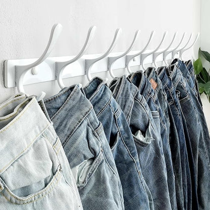 SKOLOO Coat Rack Wall Mounted - 10 Hooks, Pack of 2, Heavy Duty, Stainless Steel, Metal Wall Hangers, Sturdy Coat Hooks for Hanging Coats, Jacket, Clothes, Hat, White