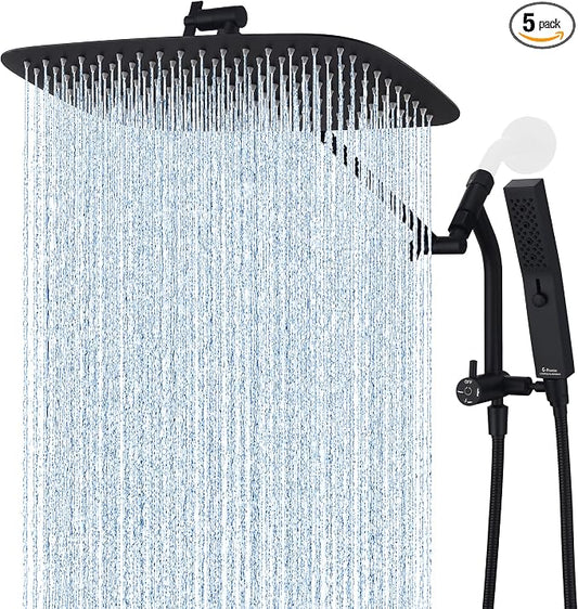 G-Promise All Metal 14 Inch Rain Shower Head with Massage Mode Handheld Spray Combo, 3-Way Diverter with Pause Setting, Full Body Coverage, Modern Bathroom Upgrade (Matte Black)