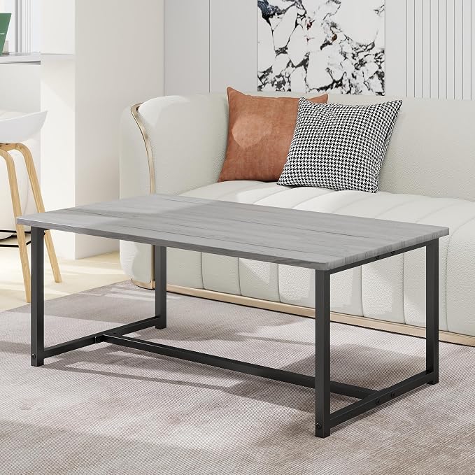 35.4" Rectangular Coffee Table for Living Room, Modern Industrial Style Coffee Table Center Table with Metal Frame for Small Space, Apartment, Office, Easy Assembly, Grey