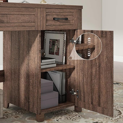 Vabches Farmhouse 47" Executive Desk, Computer Desk with Drawers and Storage Cabinet, Workstation Computer Desk for Home Office, Study.（Red-Brown）