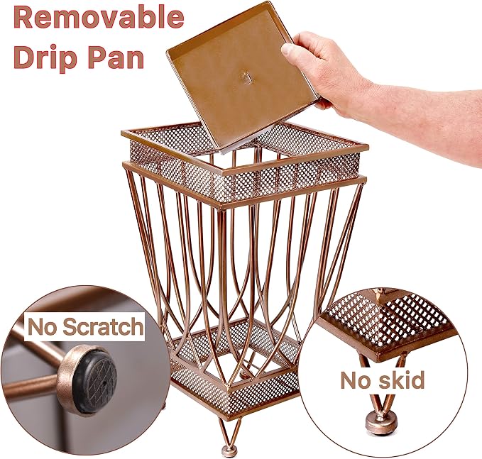 Dualplex Super Quality Umbrella Stand, Umbrella Holder, Antique Look Metal Entry Hallway Décor Square Style w/Removable Drip Tray Home Office Decoration Rack Holds Umbrellas Canes Walking Sticks