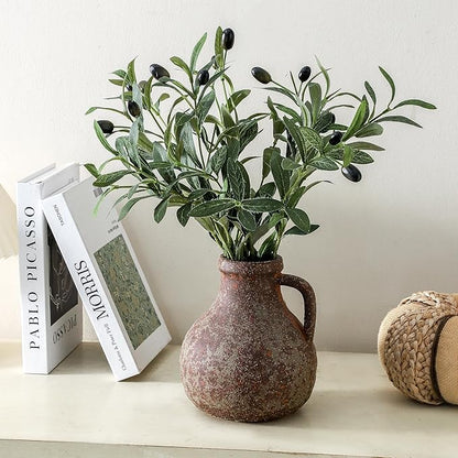Ceramic Flower Rustic Vase, 7.1 Inch Farmhouse Rusty Vases for Home Decor Handcrafted Pottery Vase Small Terracotta Vases for Dining Table Decor Fireplace Living Room Bathroom Wedding Centerpiece