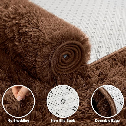 Shag Area Rugs for Bedroom Living Room,5X8 Ultra Soft Fluffy Area Rugs for Dorm,Indoor Carpet Plush Rugs for Home Decor,Brown