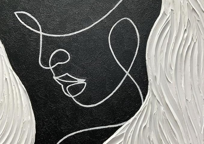 moshinart 24 x 36in Hand-Painted Oil Painting 3D Texture Black White Grey Modern Minimalist Black Abstract Wall Art, Home Office Wall Decoration Human Face