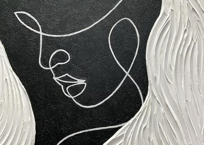 moshinart 24 x 36in Hand-Painted Oil Painting 3D Texture Black White Grey Modern Minimalist Black Abstract Wall Art, Home Office Wall Decoration Human Face