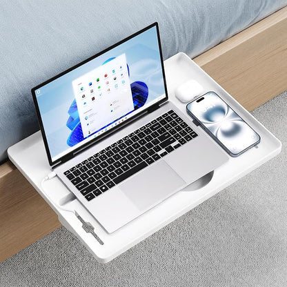 JOYMOOP Clip-On Bedside Shelf for Bunk Beds, Dorm Room Essentials, Bedside Caddy, No-Tool Install Bed Side Table Storage for Loft, Platform Beds, Nightstand Caddy for Phone, Glasses, Book (White)