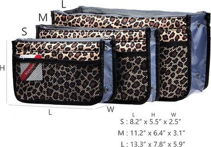 Vercord Purse Organizer Insert for Handbags Bag Organizers Inside Tote Pocketbook Women Nurse Nylon 13 Pockets Leopard Small