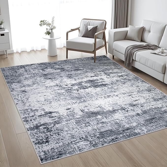 6x6 Area Rug Living Room Rug: Washable Modern Abstract Soft Thin Rug Indoor Floor No Slip Stain Resistant Carpet for Bedroom Dining Room Farmhouse Nursery Home Office - Grey