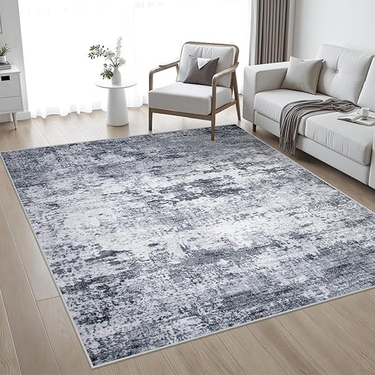 6x6 Area Rug Living Room Rug: Washable Modern Abstract Soft Thin Rug Indoor Floor No Slip Stain Resistant Carpet for Bedroom Dining Room Farmhouse Nursery Home Office - Grey
