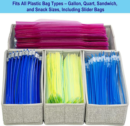 Drawer Organizer, 4-Piece Rigid Fabric Bins for Kitchen | Ideal for kitchen, bathroom, cosmetics, utensils, silverware, and gallon, quart, sandwich & snack bags