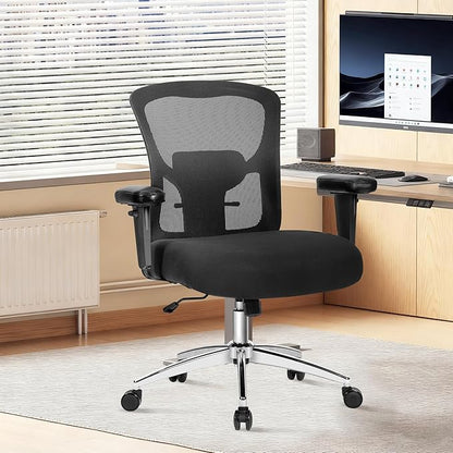 Bigroof Big and Tall Office Chair 600lbs, Heavy Duty Ergonomic Mesh Chair, Computer Executive Desk Chair with Wide Thick Seat, Adjustable Armrests, Lumbar Support