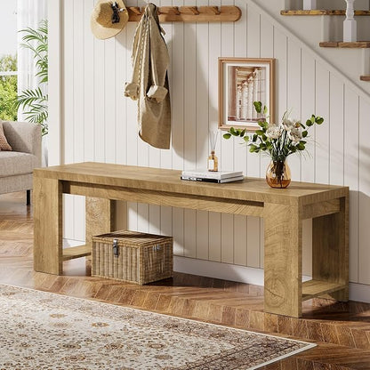 Tribesigns 47.2” Wooden Entryway Bench, Modern Farmhouse Shoe Bench for Hallway, Foyer, Bedroom, Rustic Brown