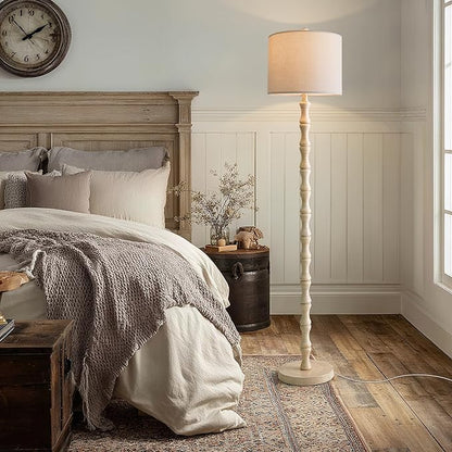 BOBOMOMO 62" Rustic Floor Lamp, Retro Farmhouse Standing Lamp with Rotary Switch, Resin Antique White Floor Lamp for Living Room, Bedroom, Corner, Dining Room, Nursery, Cozy Home Décor
