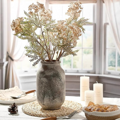 SIDUCAL Rustic Ceramic Farmhouse Flower Large Vase, Whitewashed Terra Cotta Vase, Pottery Decorative Flower for Home Decor, Table, Living Room Decoration, Shelf Decor, Mantel, 9.5 Inch, Terra