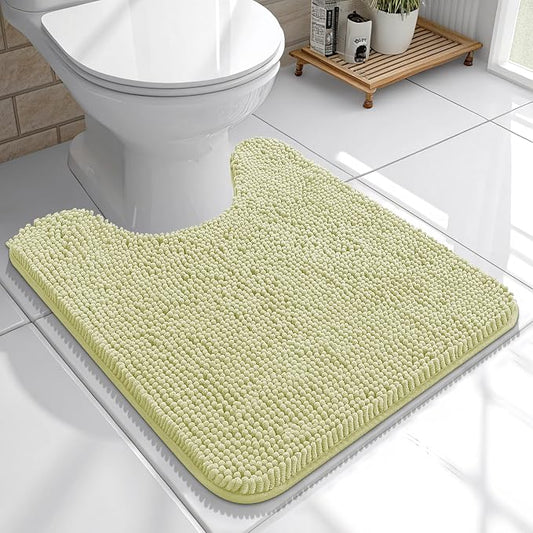 OLANLY Toilet Rugs U-Shaped 20x20, Extra Soft Absorbent Chenille Contour Bathroom Rugs for Toilet, Dry Quickly, Machine Washable, Non-Slip Bath Mat, Vanilla