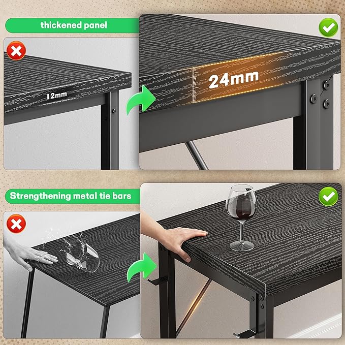 63 Inch L Shaped Desk Gaming Desk with Power Outlets & 0.95 Inch Thicker Desktop & Lights, Computer Desk with Storage Bag, Reversible Office Corner Desk for Home Office,Living,Bedroom,Black