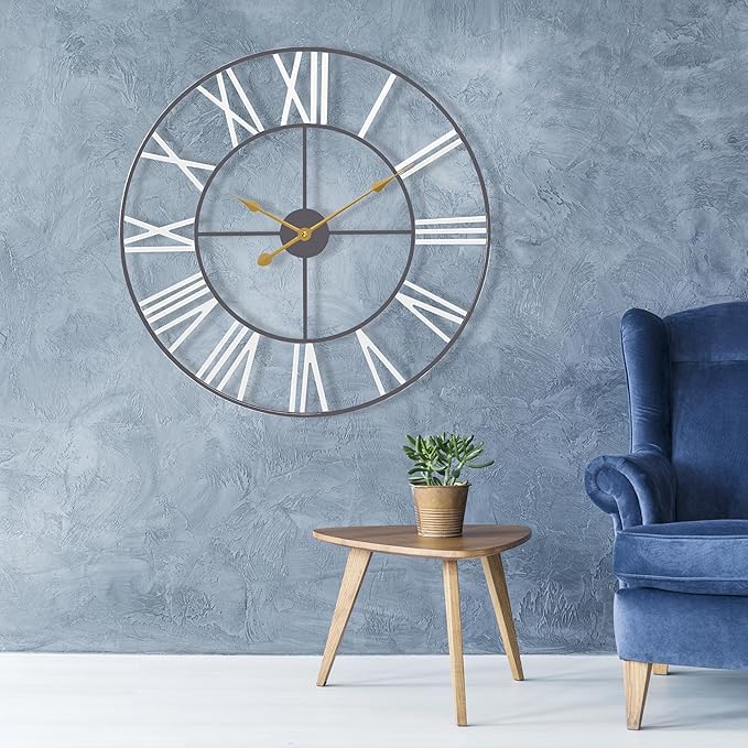 Sorbus Large Wall Clock for Living Room Decor - 24 inch Big Wall Clock Decorative - Battery Operated - Roman Numeral Analog Large Clock for Bedroom, Room, Home, Kitchen, Office, Wall Decor (White)